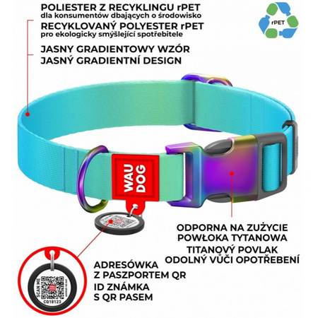 Obroża dla psa WAUDOG Nylon Recycled z paszportem QR, gradient, niebieska, XL (37-58 cm), szerokość 25 mm