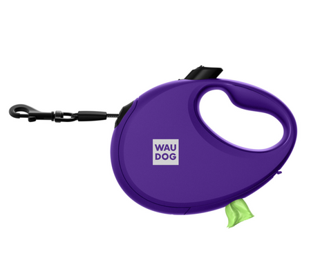 Smycz automatyczna dla psa WAUDOG R-leash z pojemnikiem na worek, taśma odblaskowa, fioletowa