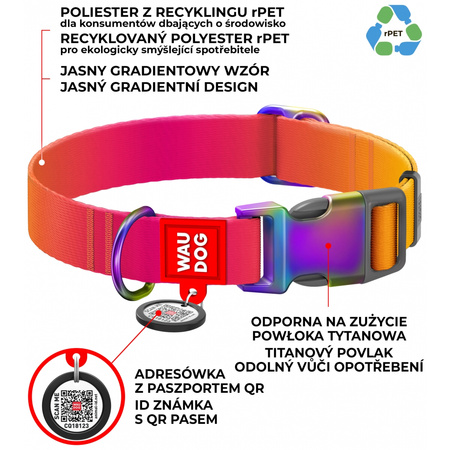 Obroża dla psa WAUDOG Nylon Recycled z paszportem QR, gradient, pomarańczowa, M (28-40 cm), szerokość 20 mm