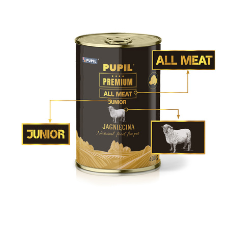 Karma mokra dla psa PUPIL Premium All Meat GOLD JUNIOR jagnięcina 400 g