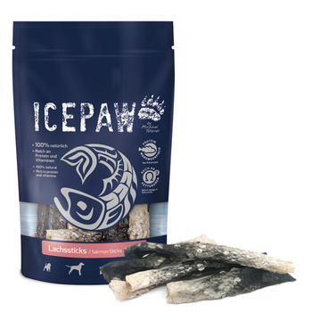 ICEPAW Lachsticks - suszone i zwijane skóry łososia dla psów (100g)