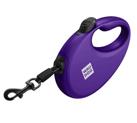 Smycz automatyczna dla psa WAUDOG R-leash z pojemnikiem na worek, taśma odblaskowa, fioletowa