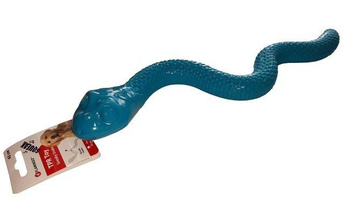 Flamingo Sneaky Snake Dog Toy 42cm - gumowy wąż na smakołyki dla psa, z piszczałką - niebieski